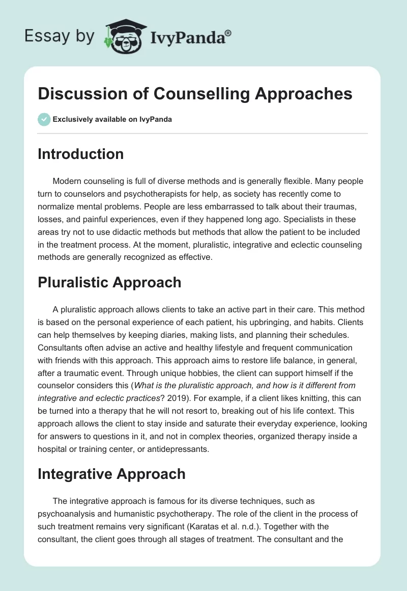Discussion of Counselling Approaches. Page 1