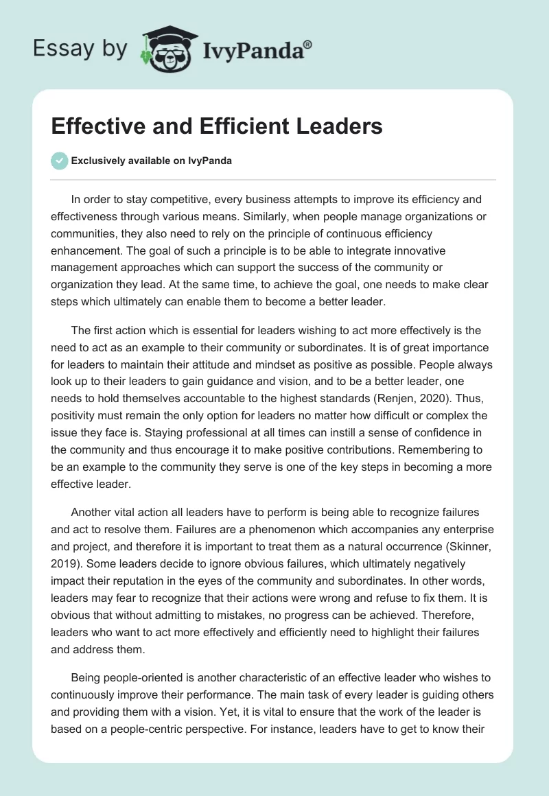 Effective and Efficient Leaders. Page 1