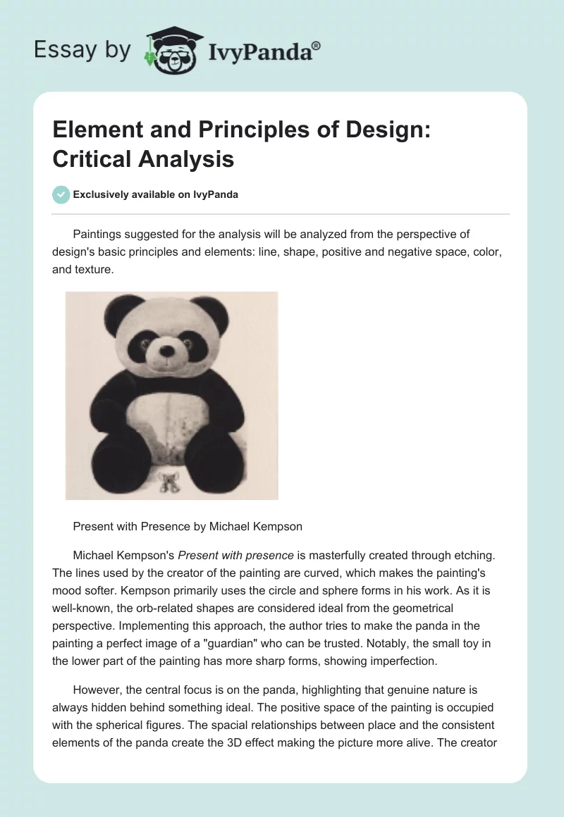 Element and Principles of Design: Critical Analysis. Page 1