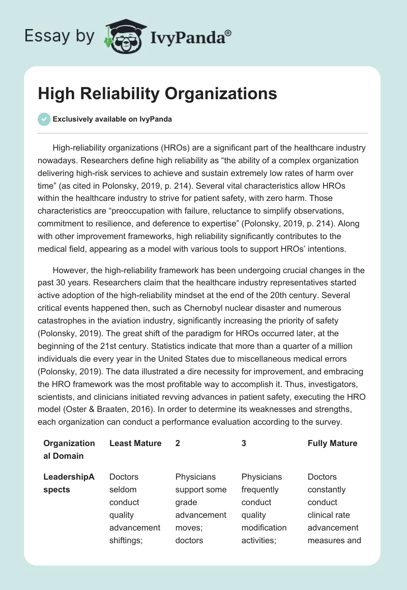 High Reliability Organizations. Page 1