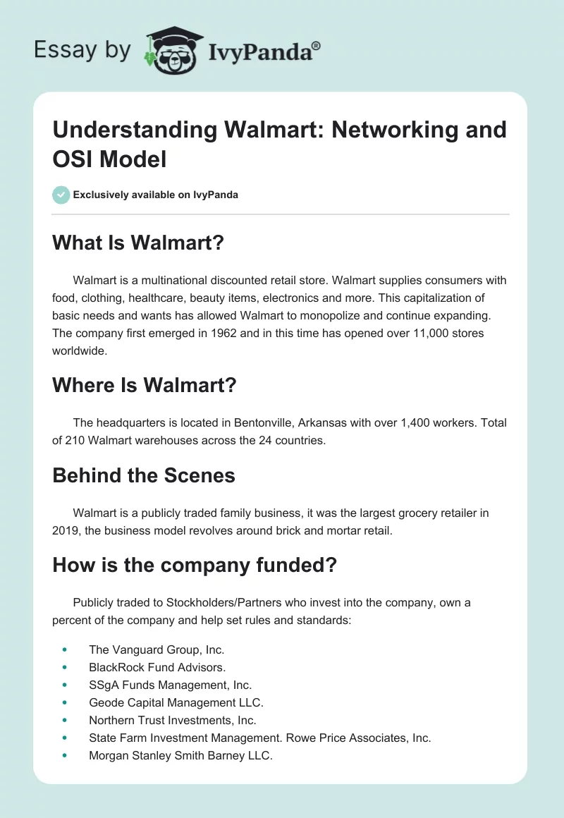 Understanding Walmart: Networking and OSI Model. Page 1