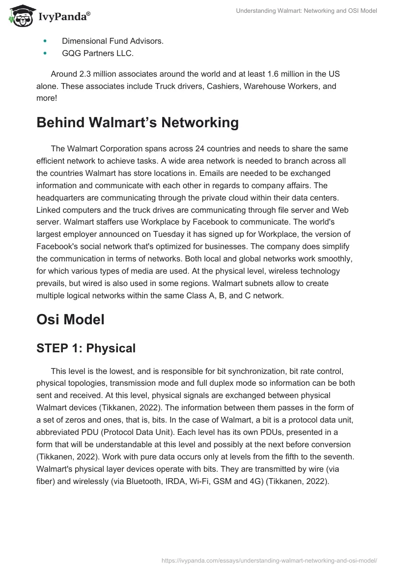 Understanding Walmart: Networking and OSI Model. Page 2