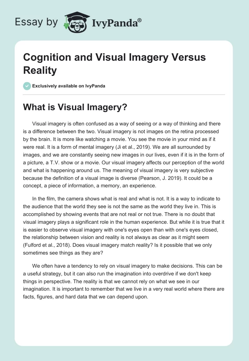 Cognition and Visual Imagery Versus Reality. Page 1