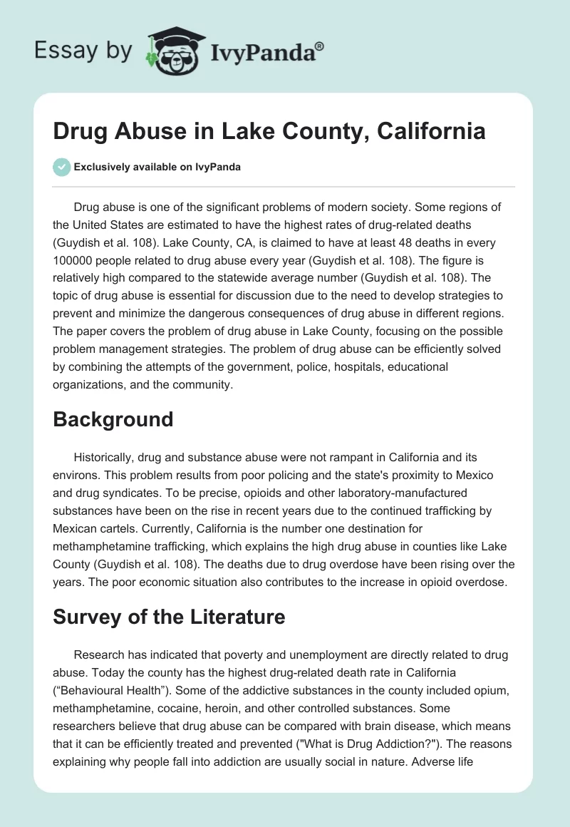 Drug Abuse in Lake County, California. Page 1