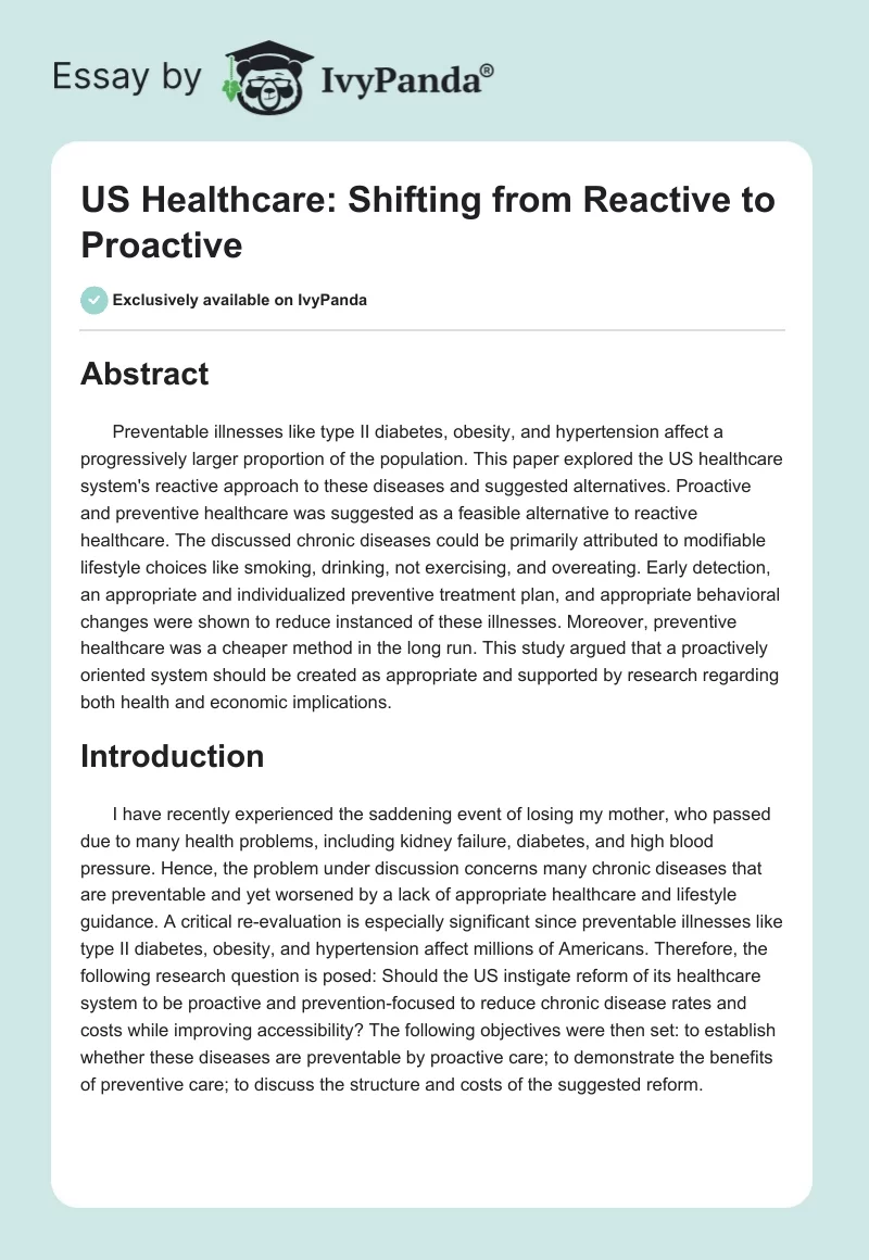 US Healthcare: Shifting from Reactive to Proactive. Page 1