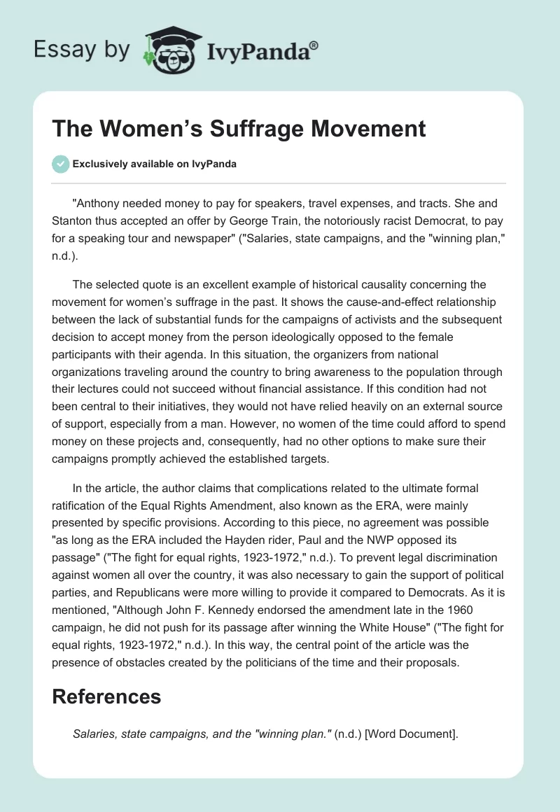 The Women’s Suffrage Movement. Page 1