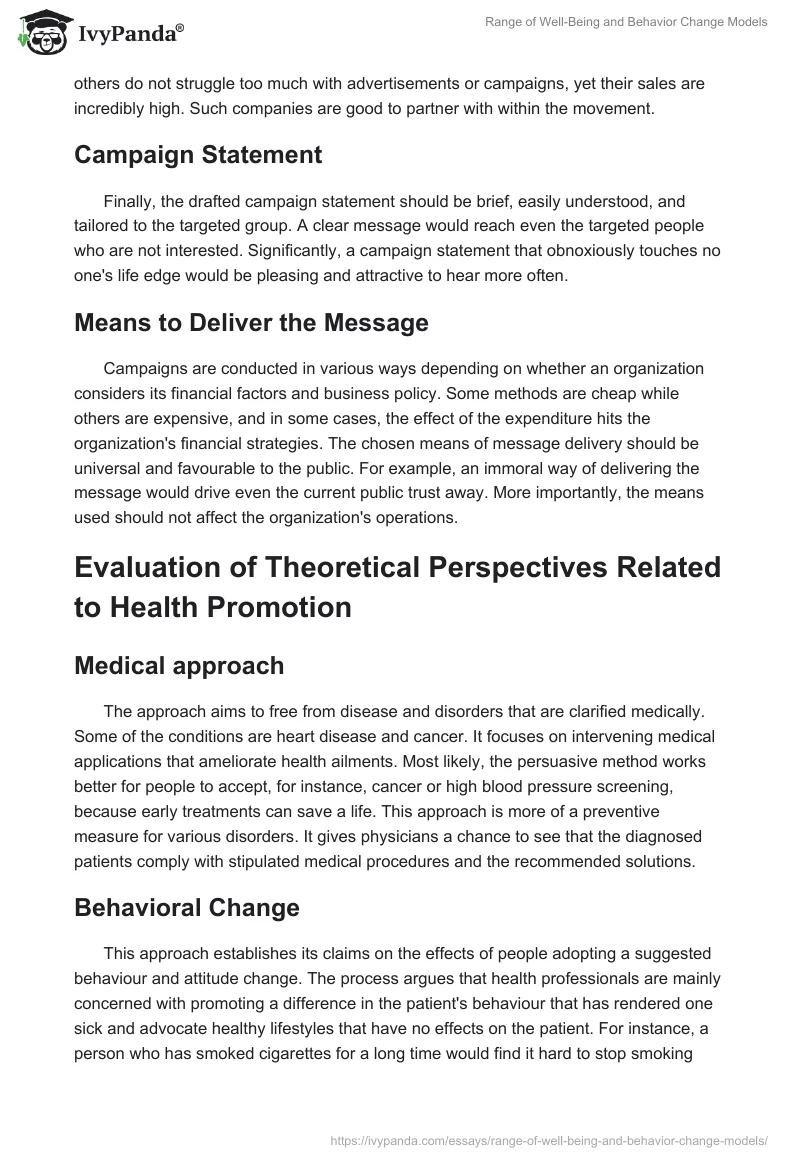 Range of Well-Being and Behavior Change Models. Page 4