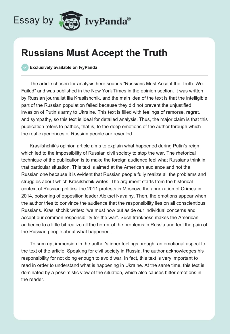 Russians Must Accept the Truth. Page 1
