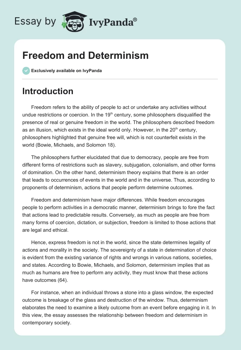 Freedom and Determinism. Page 1