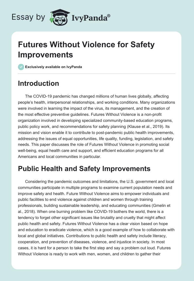Futures Without Violence for Safety Improvements. Page 1
