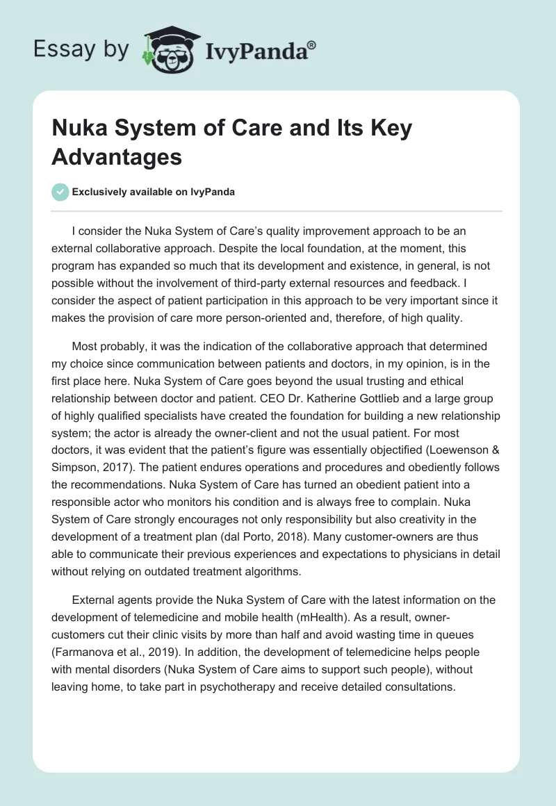 Nuka System of Care and Its Key Advantages. Page 1