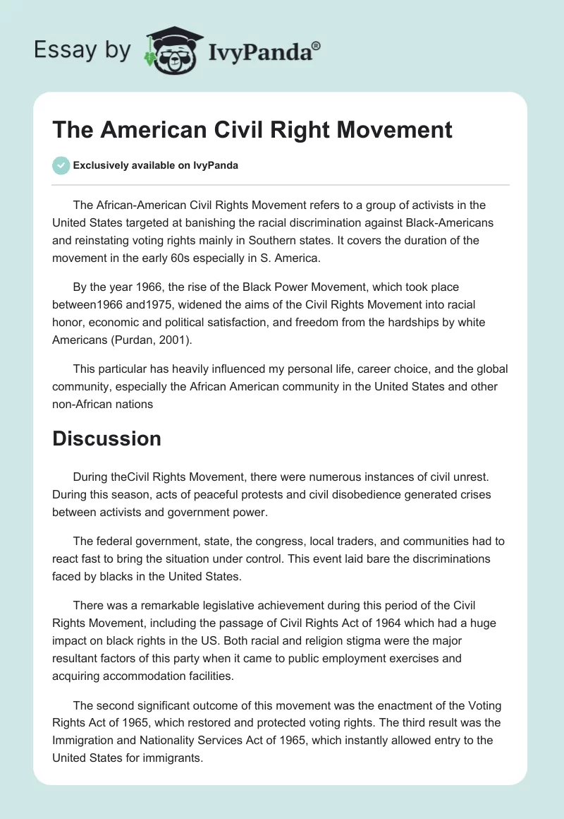 The American Civil Right Movement. Page 1