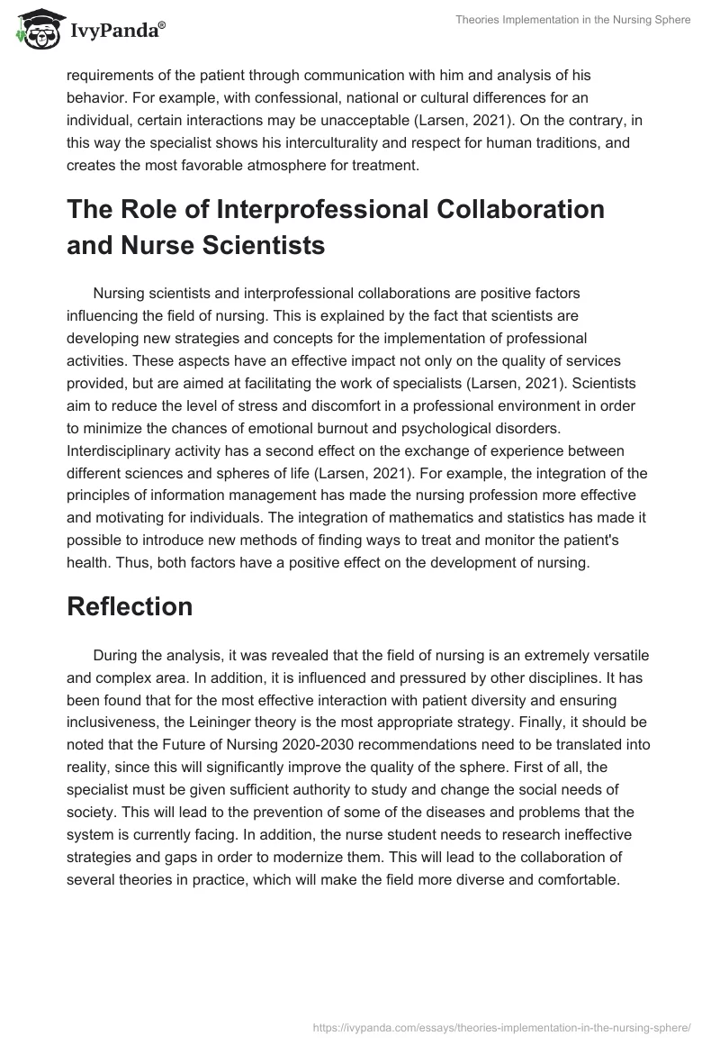 Theories Implementation in the Nursing Sphere. Page 2