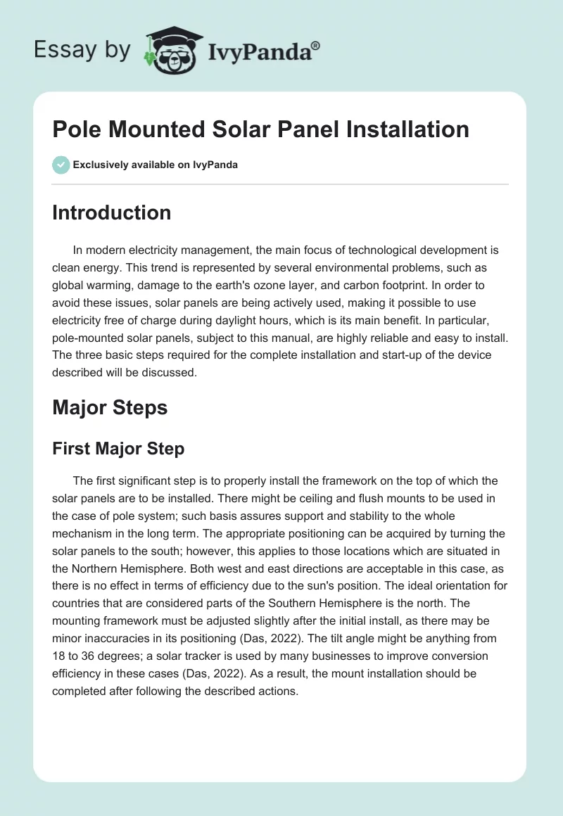 Pole Mounted Solar Panel Installation. Page 1