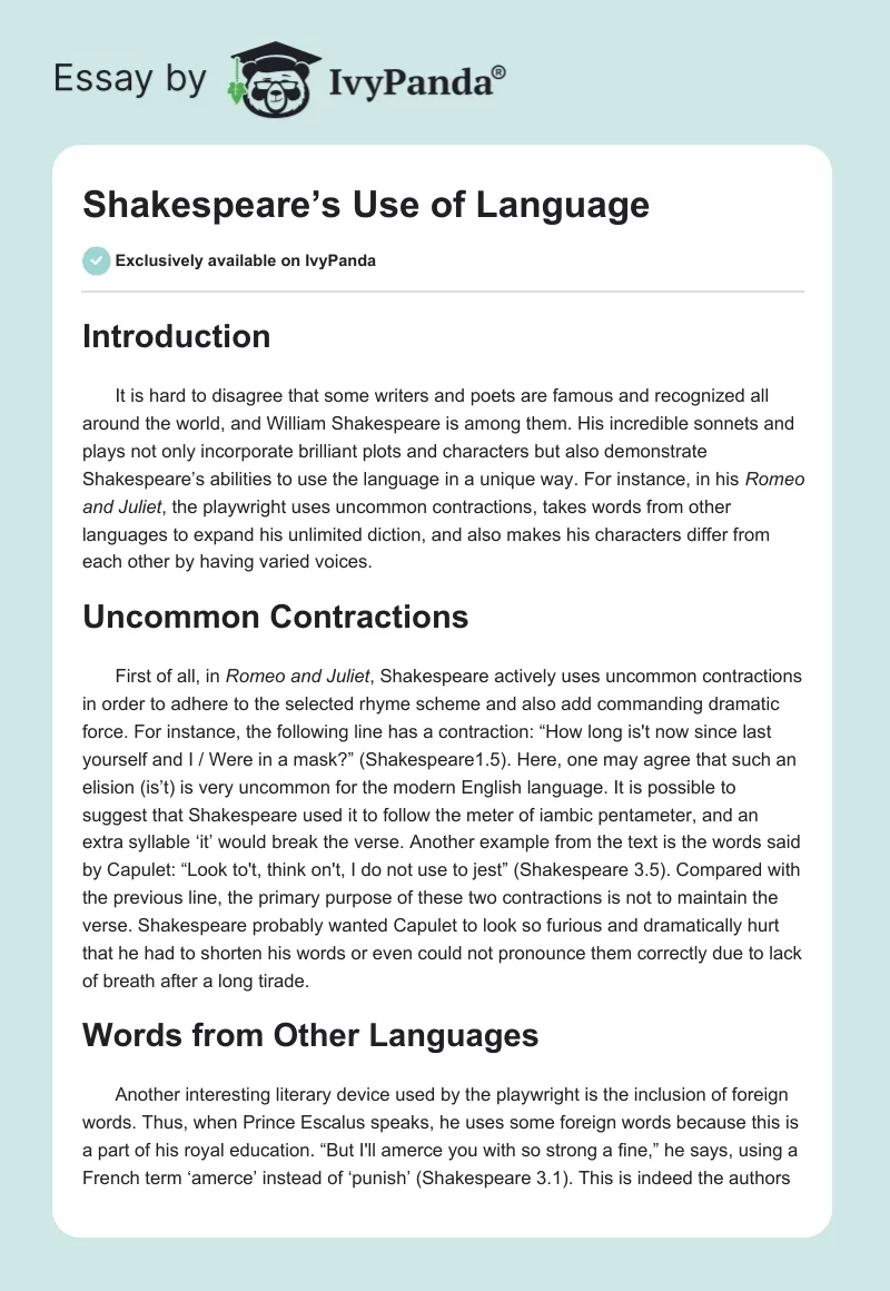 Shakespeare’s Use of Language. Page 1