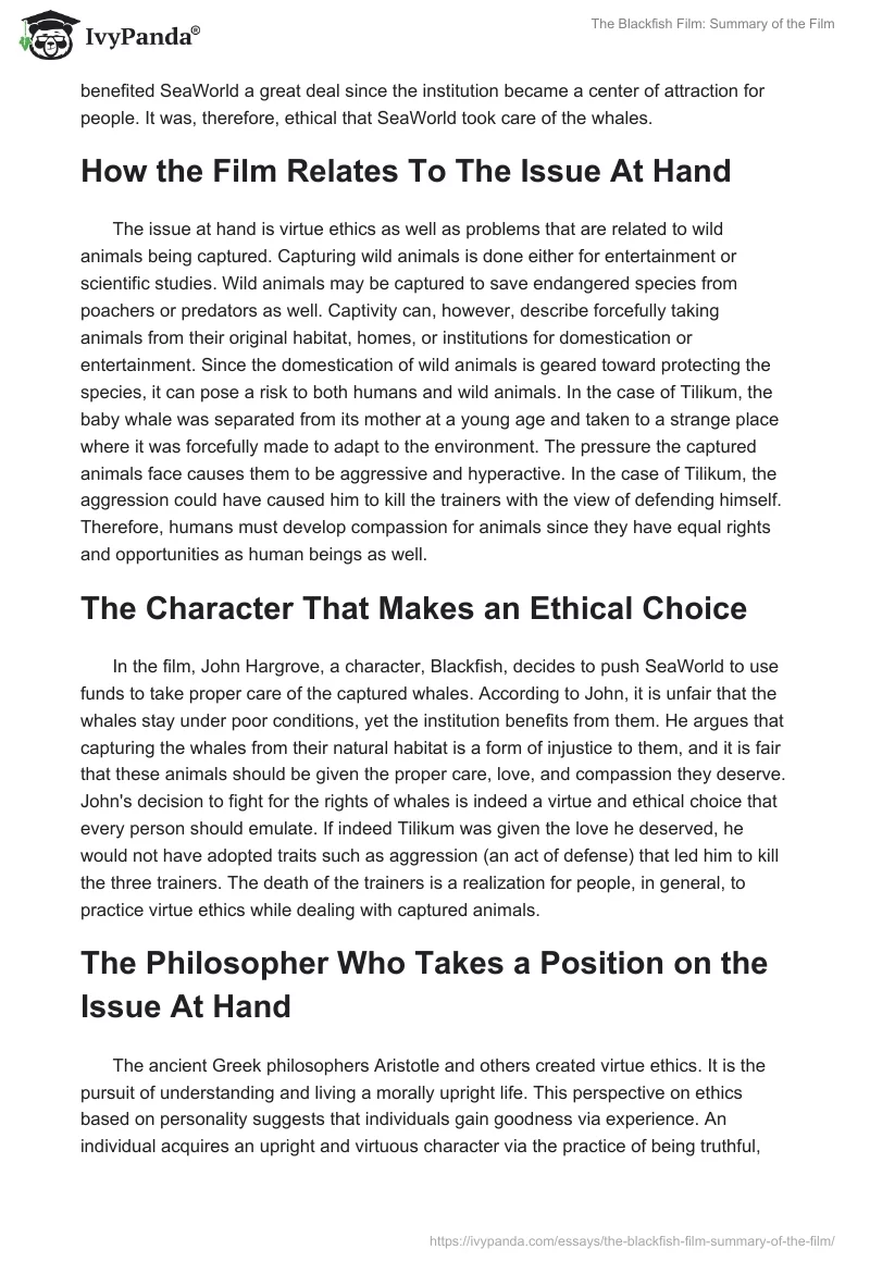 "The Blackfish" Film: Summary of the Film. Page 2