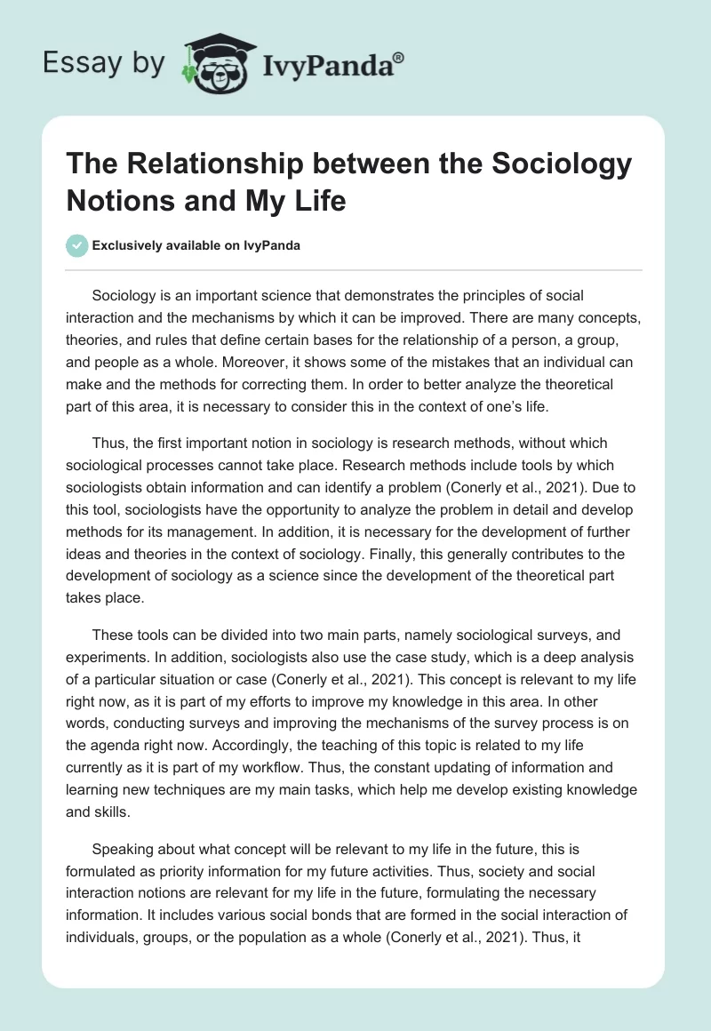 The Relationship between the Sociology Notions and My Life. Page 1
