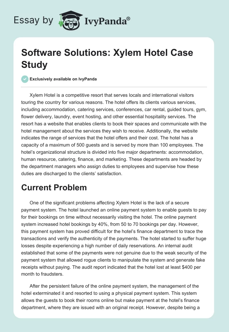 Software Solutions: Xylem Hotel Case Study. Page 1