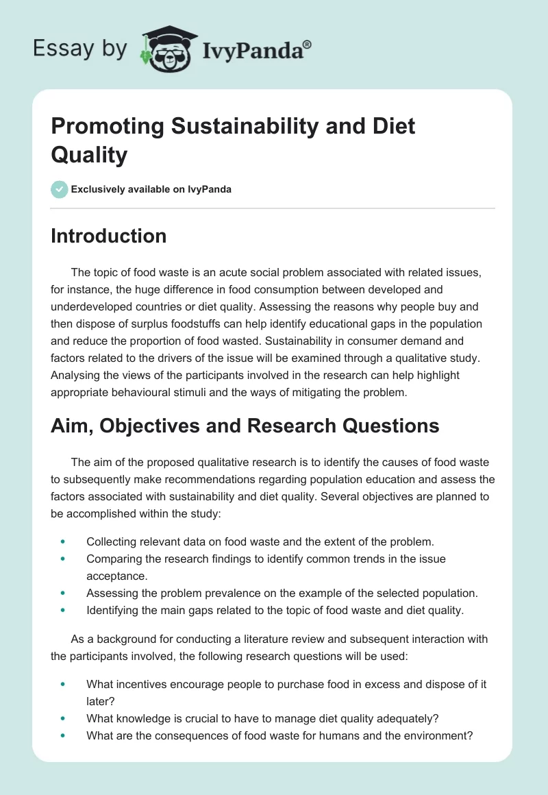 Promoting Sustainability and Diet Quality. Page 1
