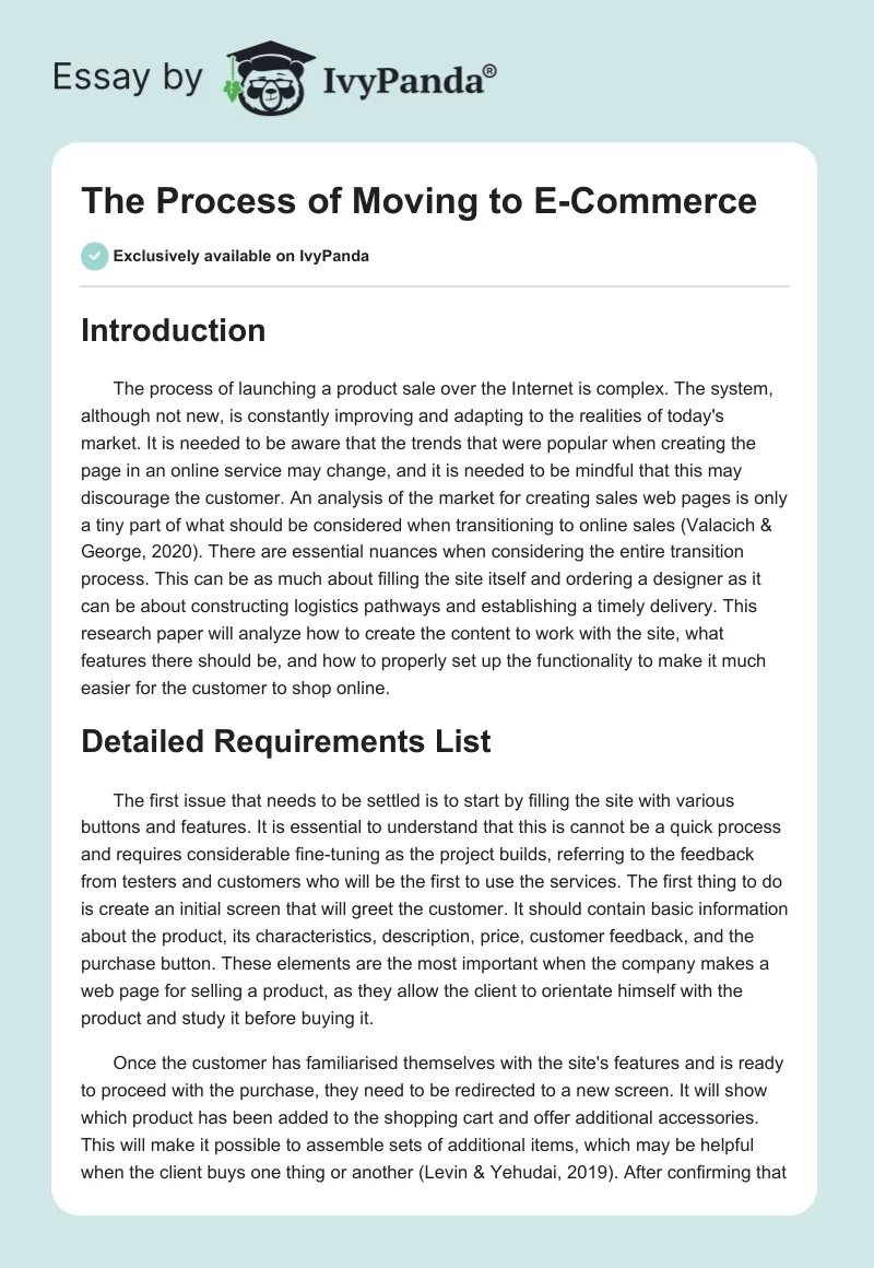 The Process of Moving to E-Commerce. Page 1