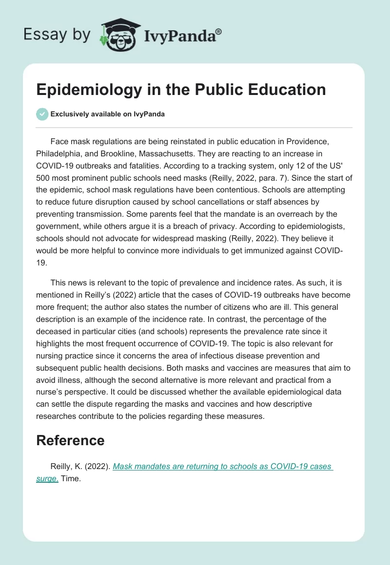 Epidemiology in the Public Education. Page 1