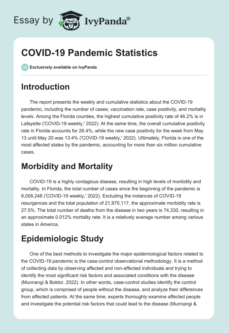 COVID-19 Pandemic Statistics. Page 1