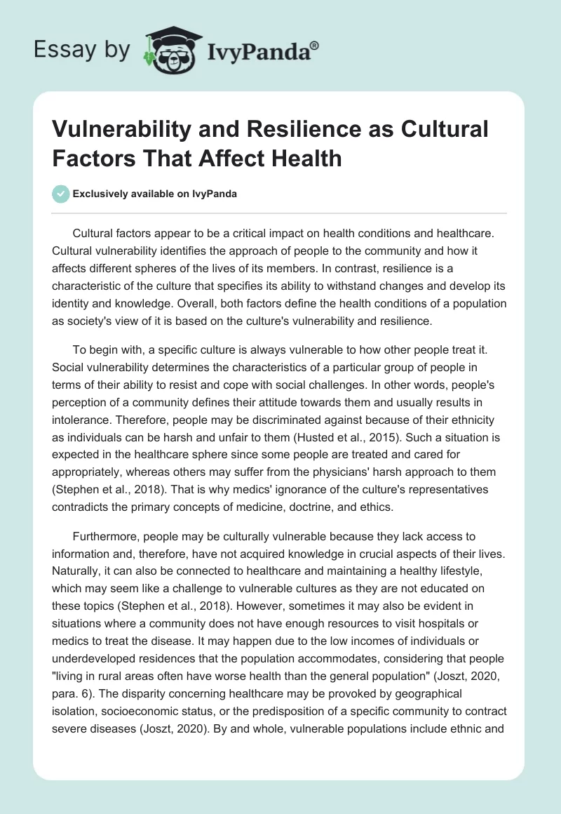 Vulnerability and Resilience as Cultural Factors That Affect Health. Page 1