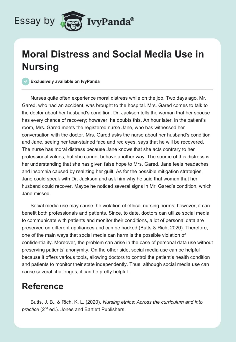 Moral Distress and Social Media Use in Nursing. Page 1