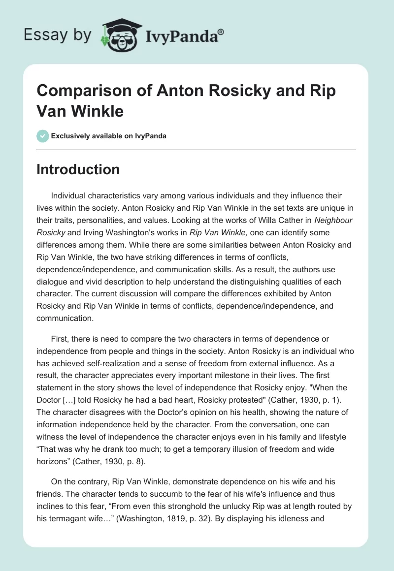 Comparison of Anton Rosicky and Rip Van Winkle. Page 1