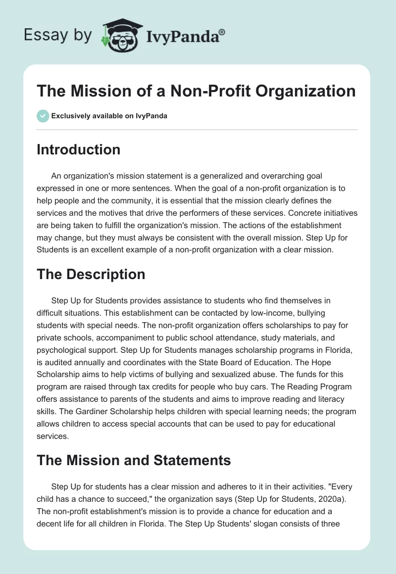 The Mission of a Non-Profit Organization. Page 1
