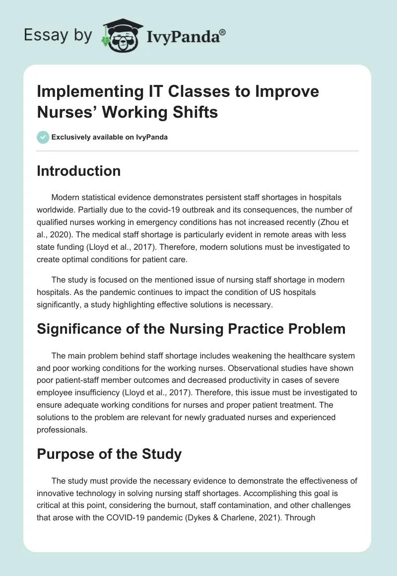 Implementing IT Classes to Improve Nurses’ Working Shifts. Page 1