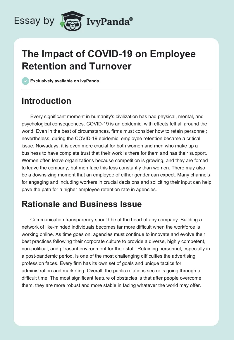 The Impact of COVID-19 on Employee Retention and Turnover. Page 1