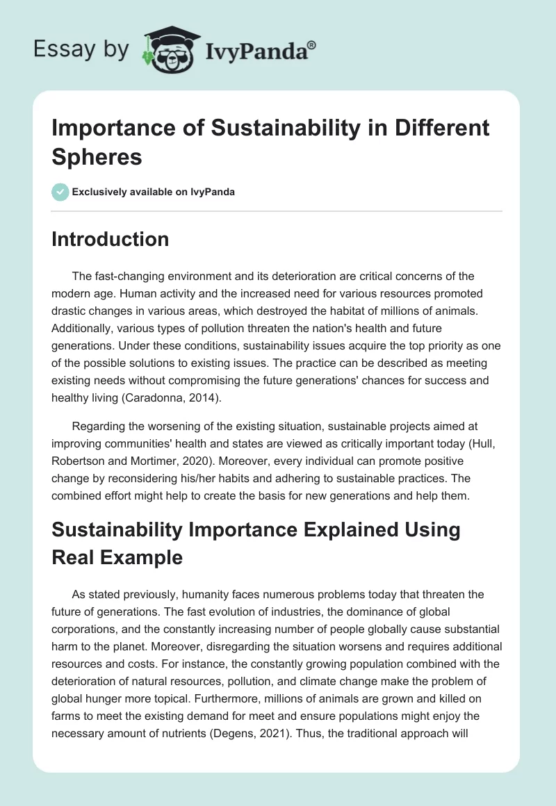 Importance of Sustainability in Different Spheres. Page 1