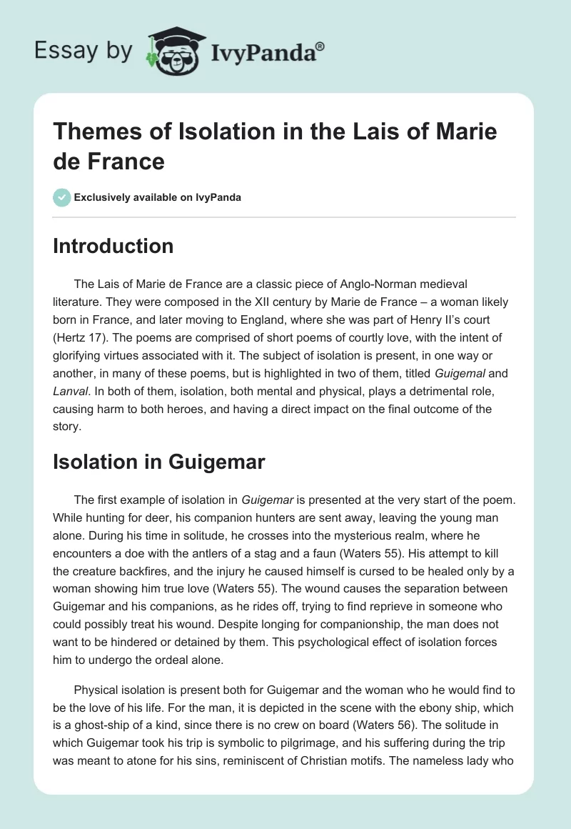 Themes of Isolation in the Lais of Marie de France. Page 1