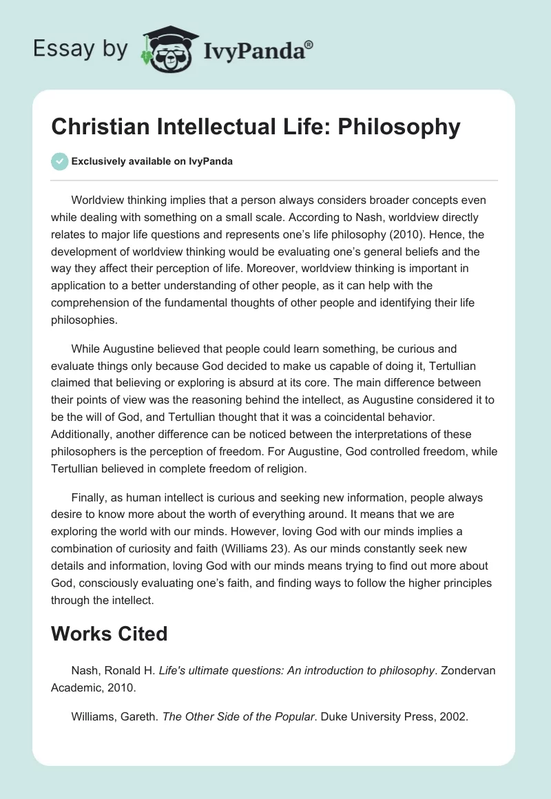 Christian Intellectual Life: Philosophy. Page 1