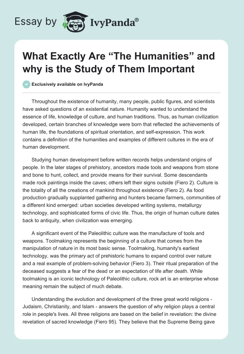 What Exactly Are “The Humanities” and why is the Study of Them Important. Page 1