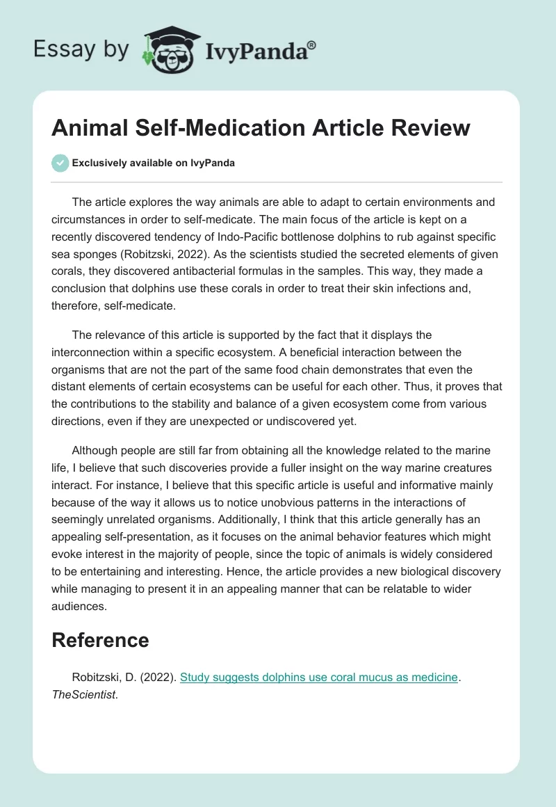 Animal Self-Medication Article Review. Page 1