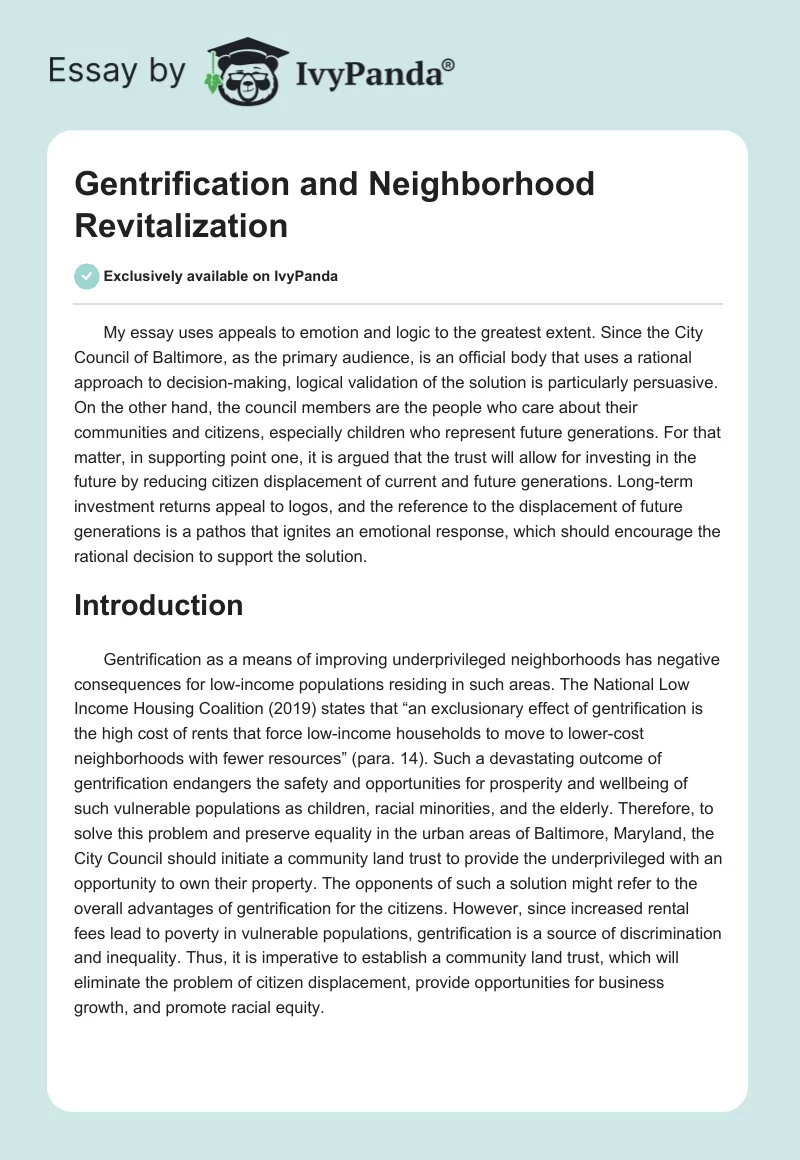 Gentrification and Neighborhood Revitalization. Page 1