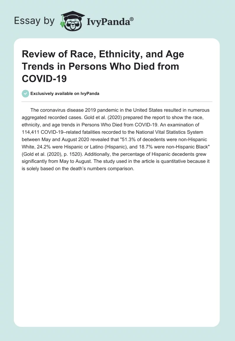 Review of Race, Ethnicity, and Age Trends in Persons Who Died From COVID-19. Page 1