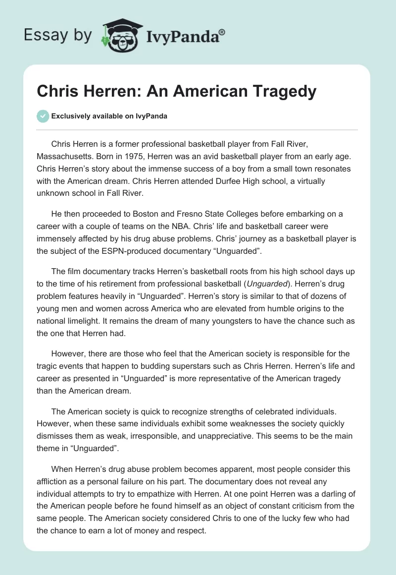 Chris Herren: An American Tragedy. Page 1