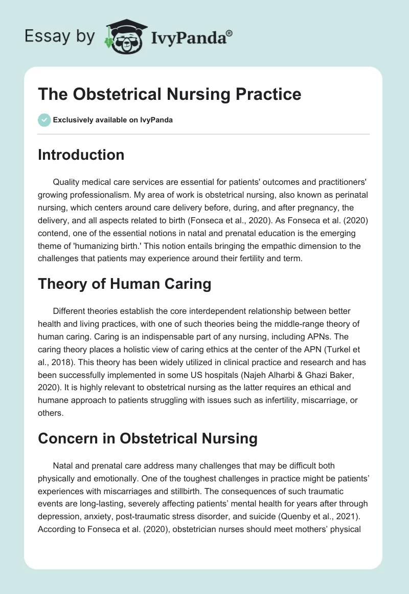The Obstetrical Nursing Practice. Page 1