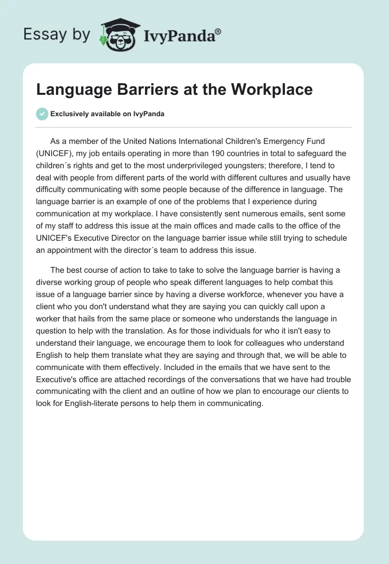 Language Barriers at the Workplace. Page 1