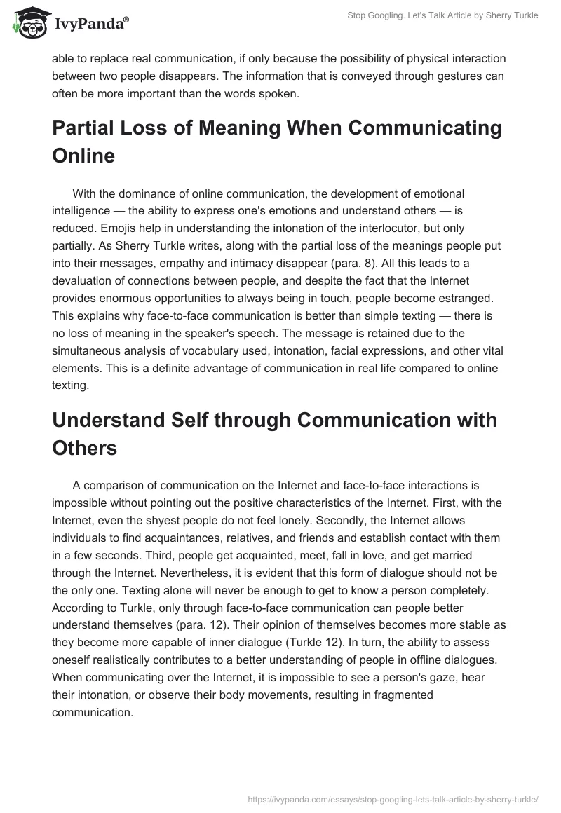 "Stop Googling. Let's Talk" Article by Sherry Turkle. Page 2