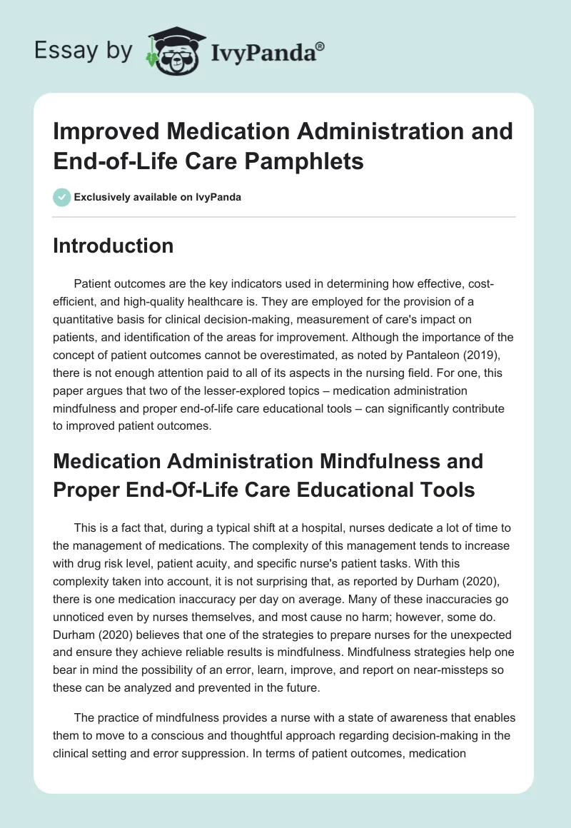 Improved Medication Administration and End-of-Life Care Pamphlets. Page 1
