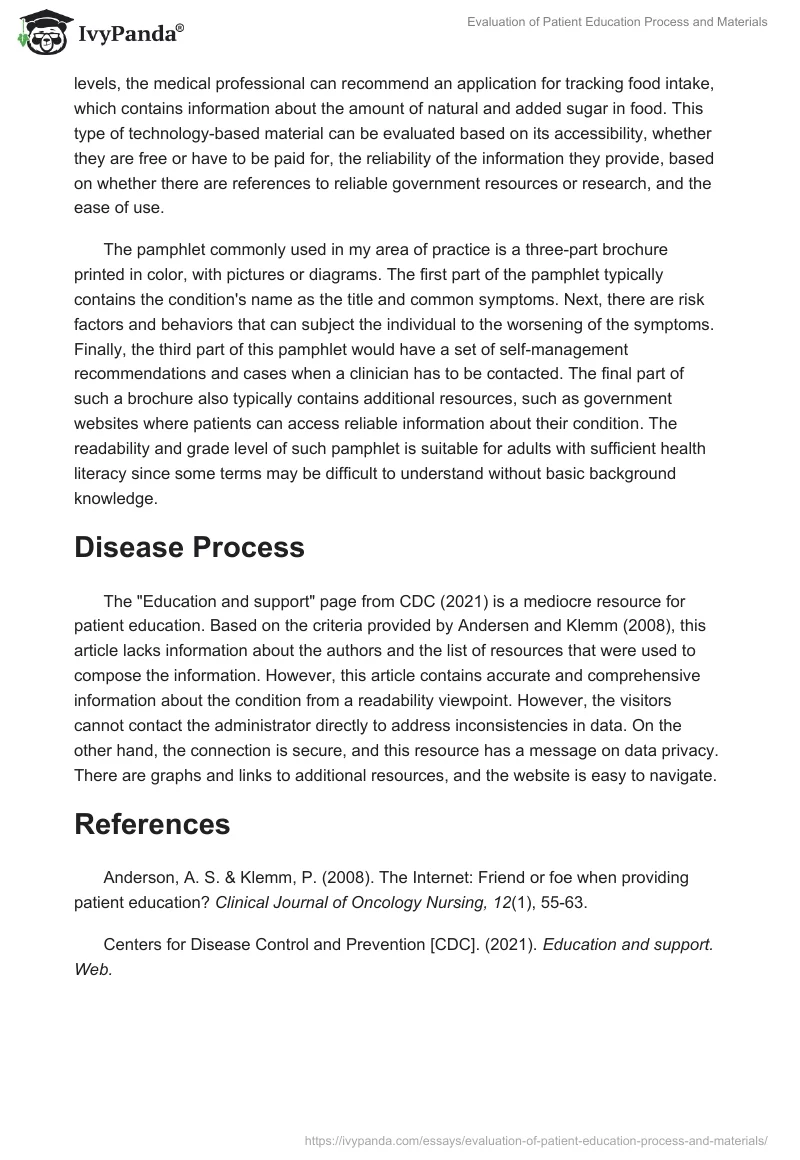 Evaluation of Patient Education Process and Materials. Page 2