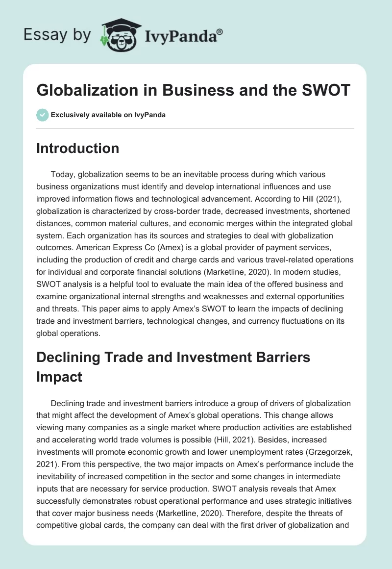 Globalization in Business and SWOT Analysis. Page 1