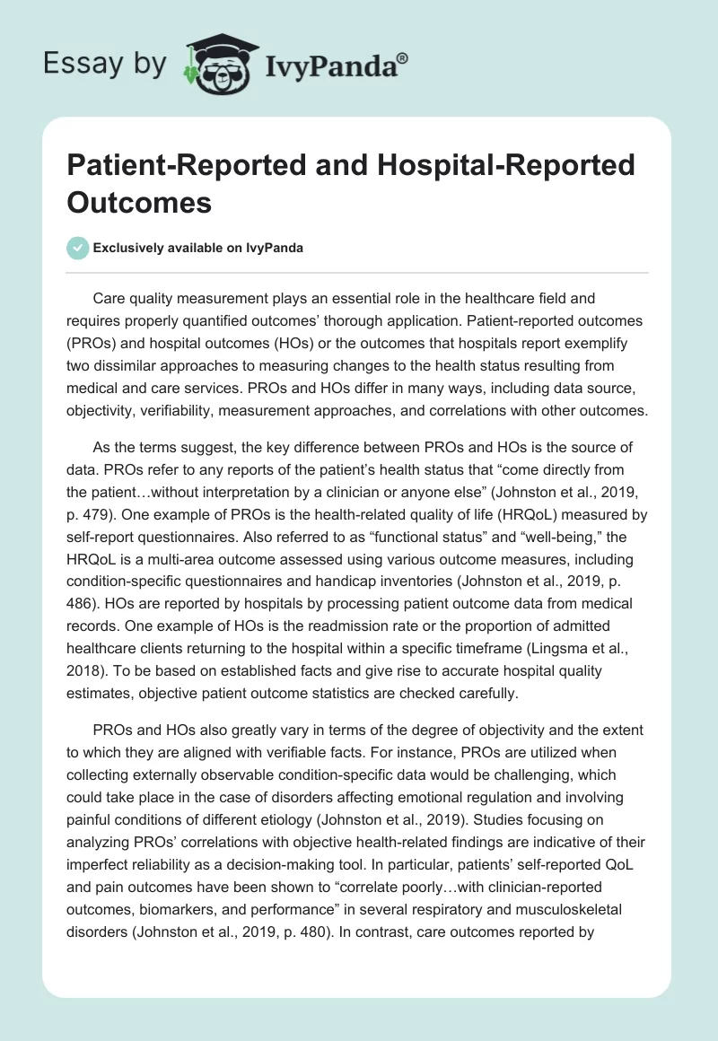 Patient-Reported and Hospital-Reported Outcomes. Page 1