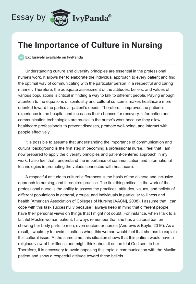 The Importance of Culture in Nursing. Page 1