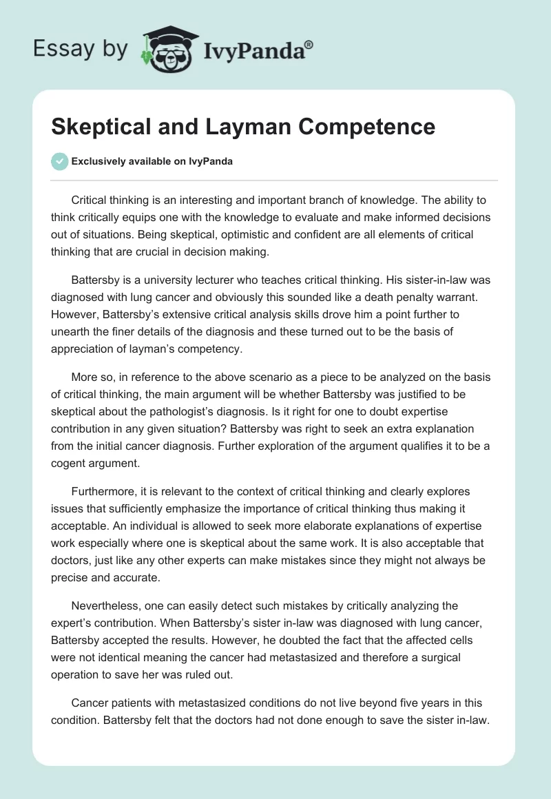Skeptical and Layman Competence. Page 1