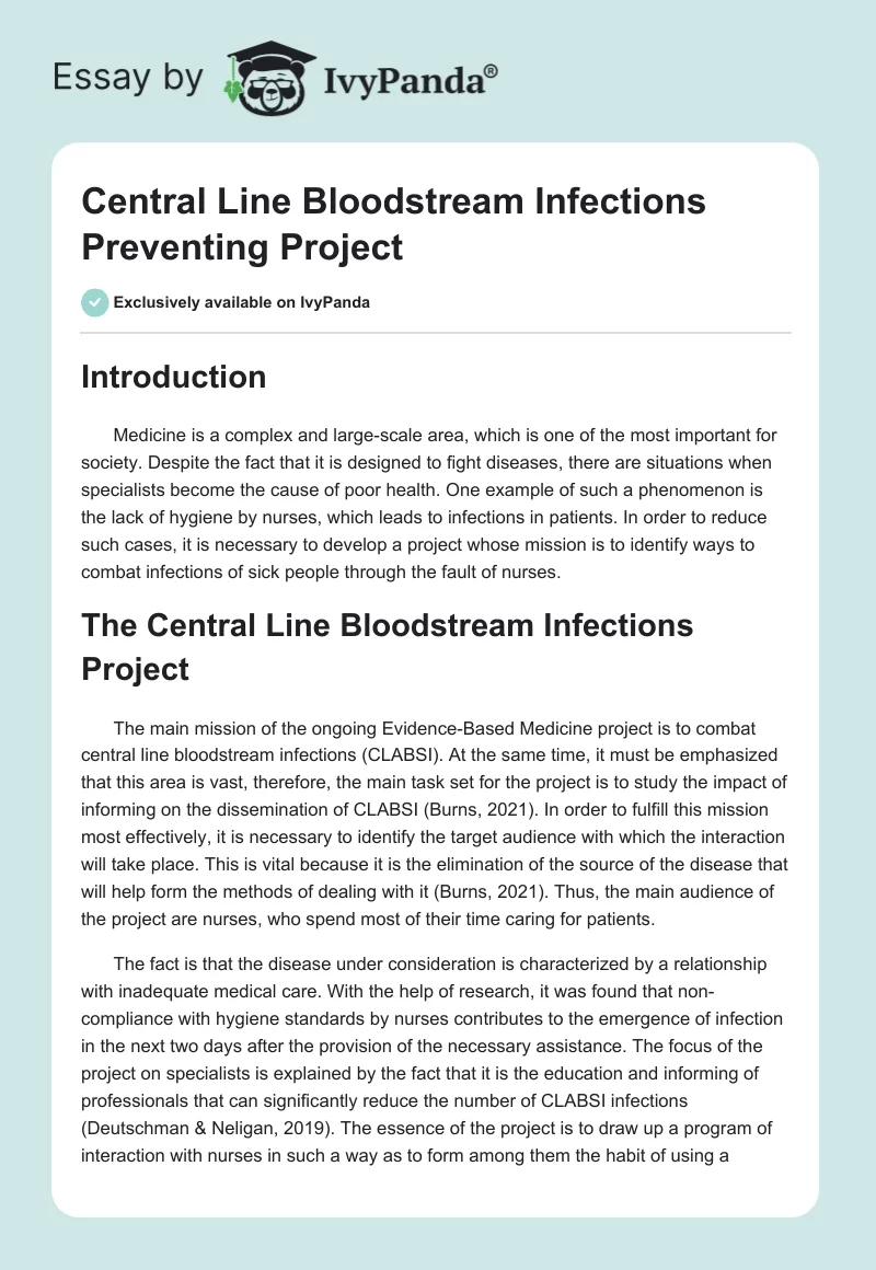 Central Line Bloodstream Infections Preventing Project. Page 1
